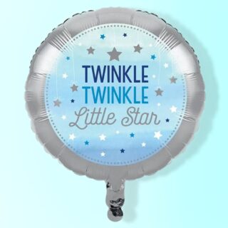 Ballon in de kleuren zilver en blauw met de tekst 'twinkle twinkle little star'