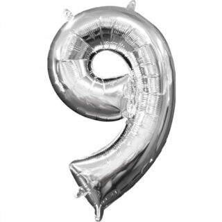 Folieballon ‘9’ Zilver - 40 Centimeter
