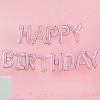 Folieballonnen ‘Happy Birthday’ - Roze -sfeer