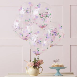 Ballonnen Confetti Bloemen ‘Happy Birthday’ - 5 stuks