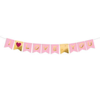 Slinger met de tekst 'i love you' in de kleuren roze en goud van 1.8 meter