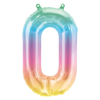 Folieballon ‘0’ Regenboog Pastel