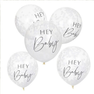 Confettiballonnen ‘Hey Baby’ Wit - 5 stuks