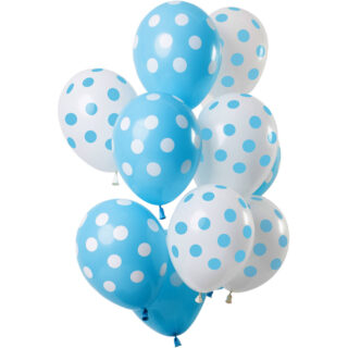 Ballonnen Set 'Stippen Blauw/Wit' - 12 stuks