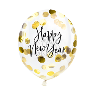 ballon met de tekst happy new year en gouden confetti