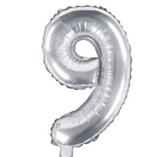 Zilveren folieballon cijfer 9