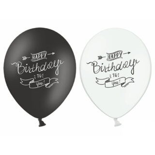 Ballonnen Happy Birthday Zwart Wit - 6 stuks