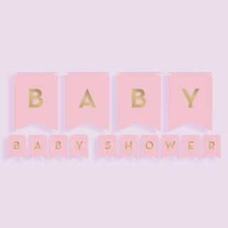Slinger babyshower in de kleur roze met gouden letters