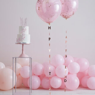 Ballon Staart Happy Birthday Rosé Goud - 5 stuks