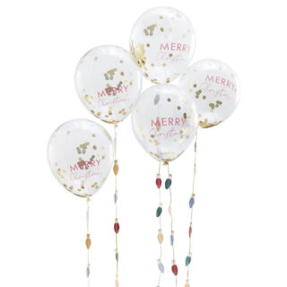 Confetti ballonnen 'Merry Christmas' met koord - 5 stuks