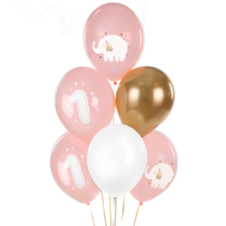 Ballonnen Set 1 Jaar - Roze Olifantjes