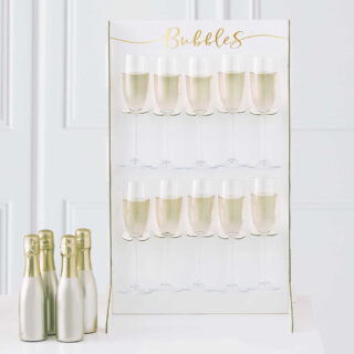 Wit Drankjes Standaard met Gouden letters en kleine champagne flesjes