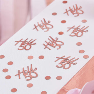 Tafel Confetti met tekst hello 50