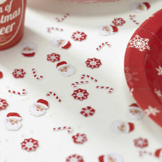 confetti in de vorm van zuurstokken sneeuwvlokken en kerstmannen