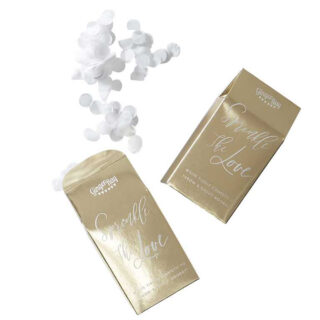 Twee gouden doosjes met witte confetti