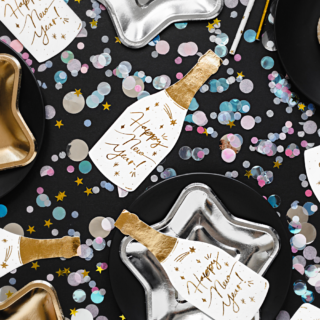 servetten champagnefles nieuw jaar goud en wit