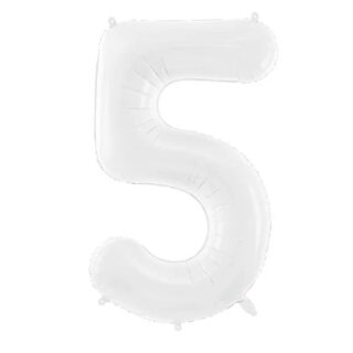 Folieballon cijfer 5 in de kleur wit