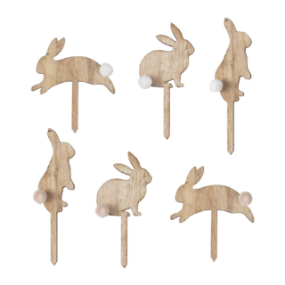 houten prikkers met konijntjes in verschillende houdingen