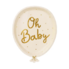 Beige bordje in de vorm van een ballon met de gouden tekst 'oh baby'