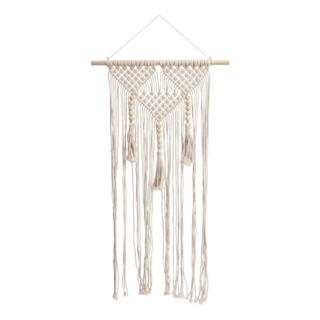 Macrame hanger voor aan de muur met franjes en houten kralen