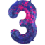 Cijferballon 3 in het paars met verfspetters in het roze en lichtblauw