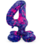 Folieballon cijfer 4 in het paars met roze en turquoise verfspetters op standaard