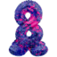 Folieballon cijfer 8 in het paars met roze en blauwe verfspetters op standaard