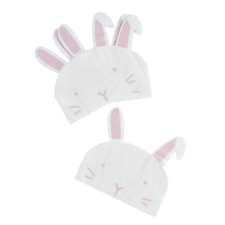 Servetten in de vorm van een konijnenhoofdje in het wit en lichtroze