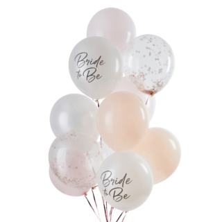 Ballonnen set met perzikkleurige, lichtroze en confetti ballonnen en witte parelmoer ballonnen