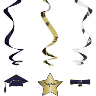swirls in het goud, zilver en zwart met een diploma, ster en afstudeerhoedje eraan