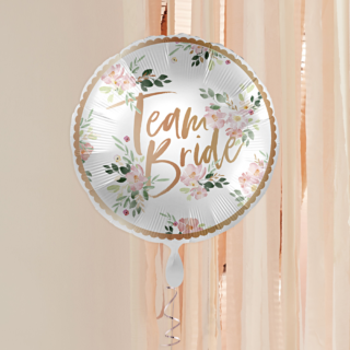 rose gouden team bride folieballon met roze bloemetjes