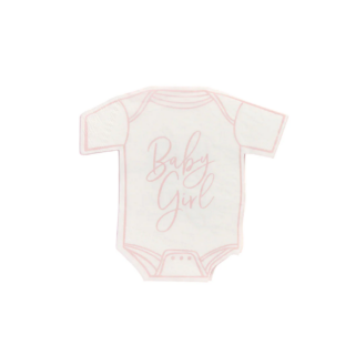 servetten in de vorm van een romper met roze tekst baby girl