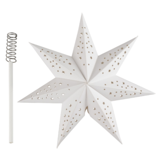 Witte piek in de vorm van een ster met kleine uitgesneden sterretjes en rondjes erin