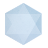 Lichtblauwe bordjes in de vorm van een hexagon