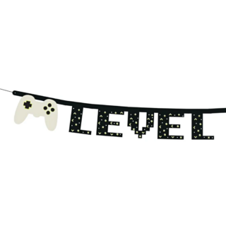 Zwart met groene slinger en controllers level up birthday gamer
