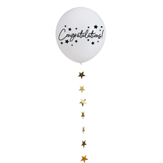Witte ballon met gouden tekst congratulations en gouden sterren