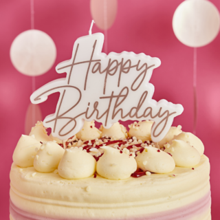 Rose gouden taart kaars met de tekst happy birthday