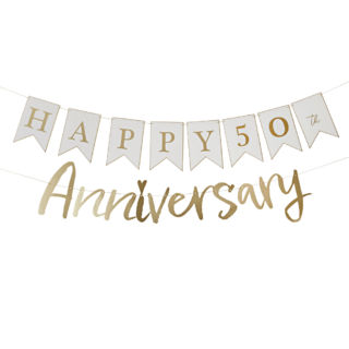 happy anniversary letterbanner wit en goud