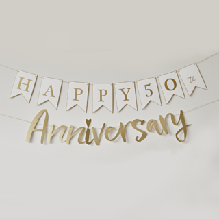 happy anniversary letterbanner wit en goud