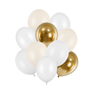 gouden en witte ballonnen met glossy en metallic effect