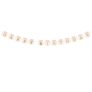 slinger met gouden letters happy birthday en kat vormige vlaggetjes