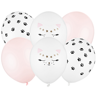 ballonnen met kattenpootjes en roze ballonnen