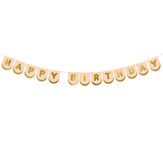 roze en gouden slinger met de tekst happy birthday