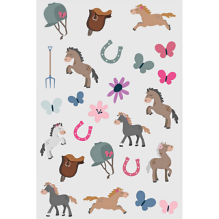 neptattoos met paarden, hoefijzers, bloemen en vlinders