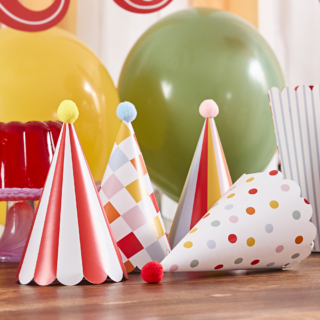 circus feesthoedjes met pom pom en ribbelrand