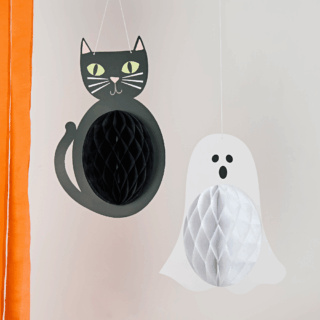 spook en zwarte kat hangende versiering halloween