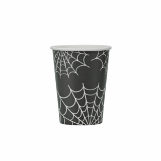 zwarte bekers met spinnenweb halloween versiering