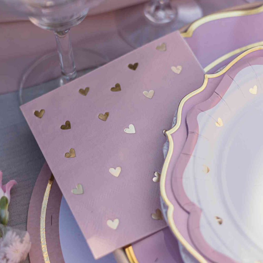 Cocktailservetten – Roze & Gouden Hartjes – 20 stuks