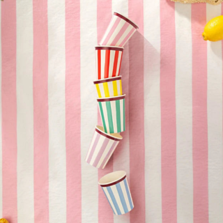 Papieren Bekers - Strepen Multicolor - 6 stuks