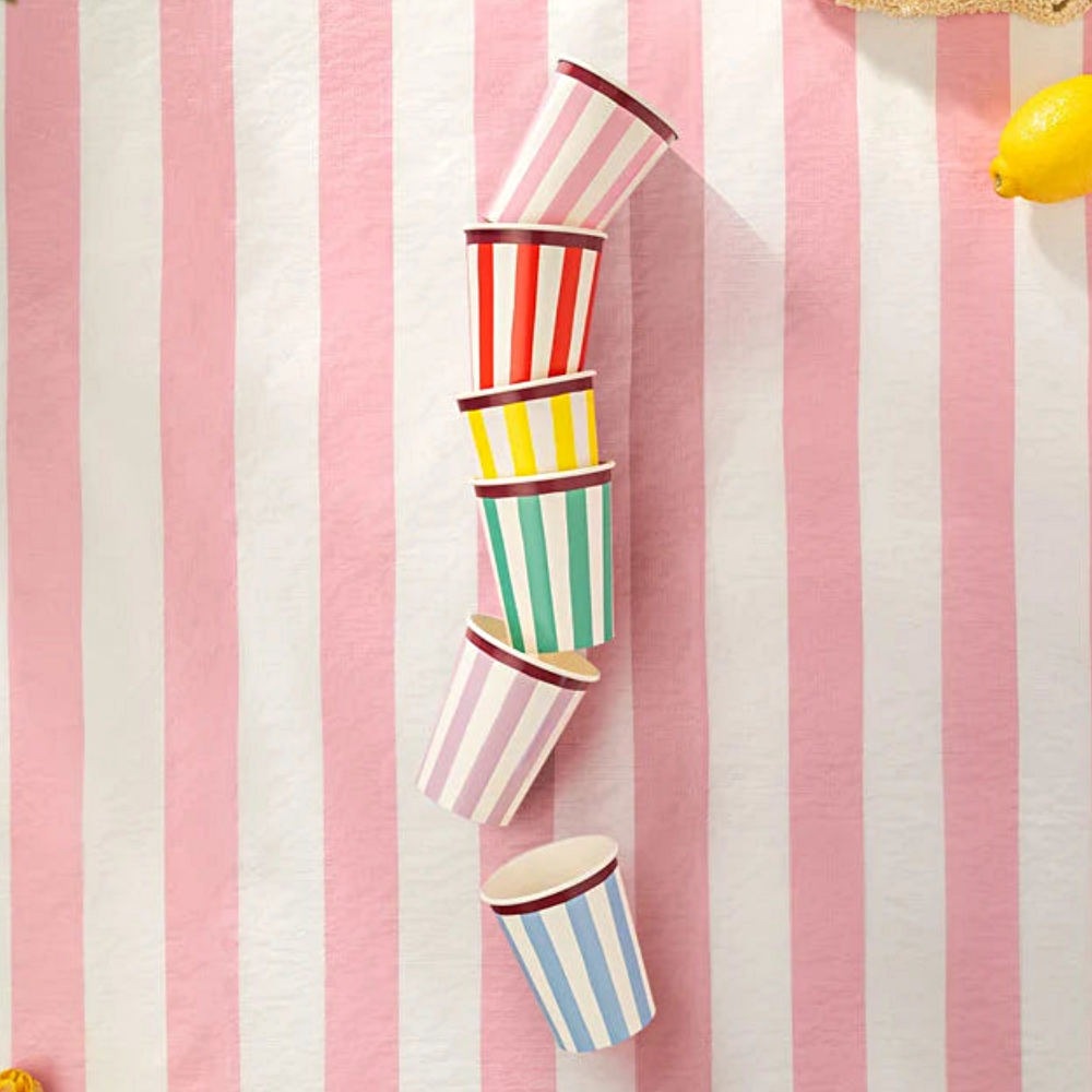 Papieren Bekers - Strepen Multicolor - 6 stuks